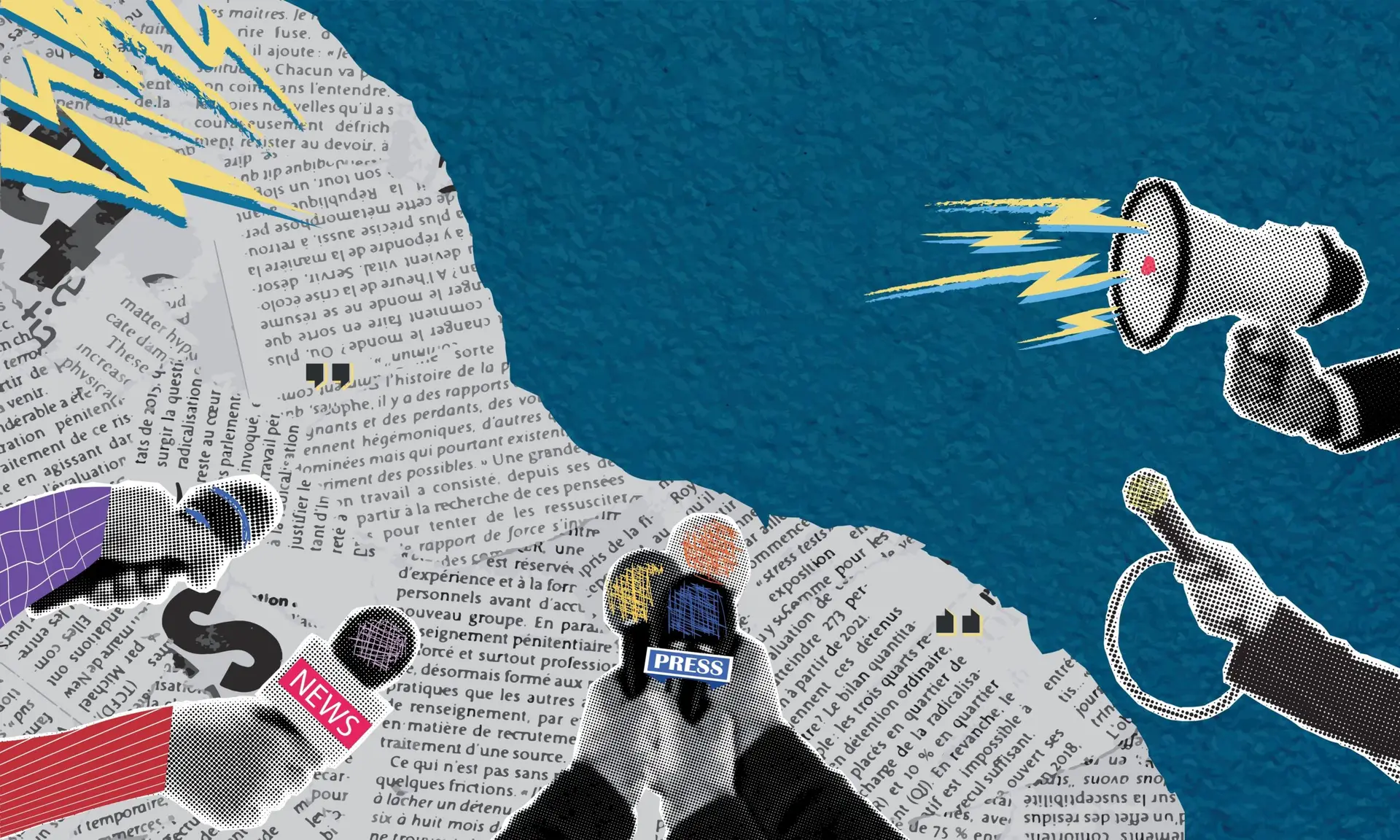 Trendy,Halftone,Collage.,Journalists’,Hands,With,Microphones,On,The,Background Journalism News in Politics, Economics, and Finance - FrankNez Media