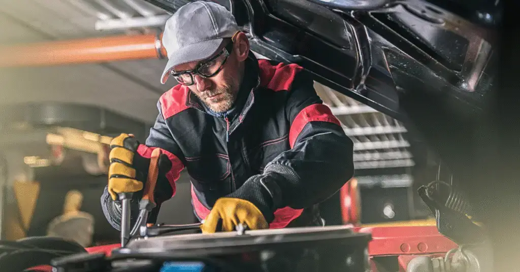 Mechanic working on vehicle