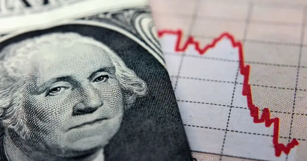 dollar bill with a downward trend chart pattern - what happens during a recession?