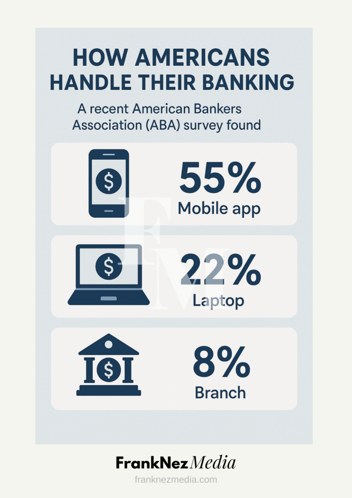 How Americans handle their banking, ABA survey, infographic source: FrankNez Media
