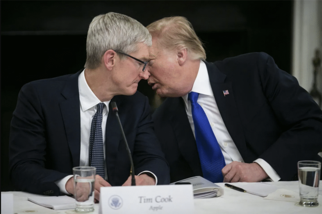 Tim Cook and President Donald Trump amid Apple's removal of Immigration and Customs Enforcement (ICE) tracking apps