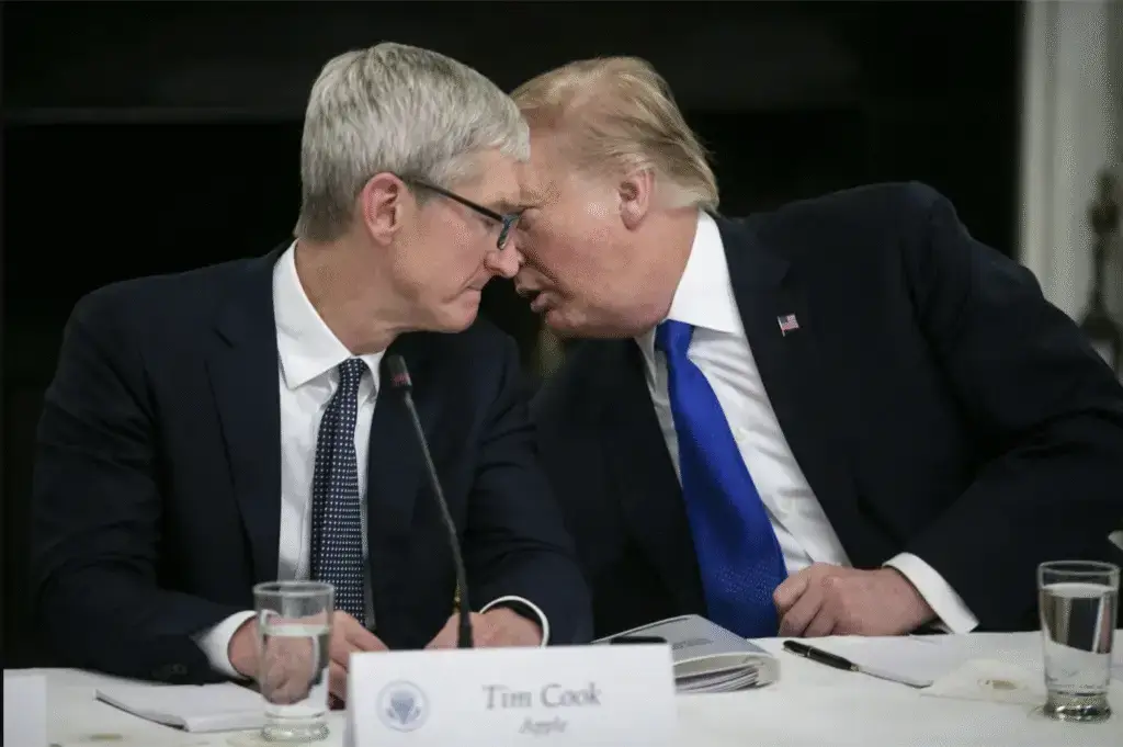 Tim Cook and President Donald Trump amid Apple's removal of Immigration and Customs Enforcement (ICE) tracking apps